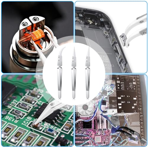 Serplex® 3Pcs Electronics Tweezers Non-Conductive Ceramic Tweezers Stainless Steel Handle Ceramic Tweezers 1200 °C Heat Resistance Design Multi Use Tweezes for PCBs, Electronics, 3D Printing Serplex® 3Pcs Electronics Tweezers Non-Conductive Ceramic Tweezers Stainless Steel Handle Ceramic Tweezers 1200 °C Heat Resistance Design Multi Use Tweezes for PCBs, Electronics, 3D Printing